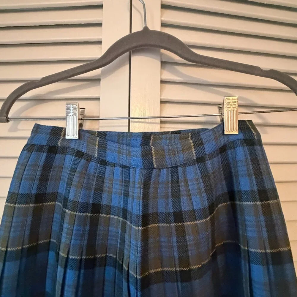Vintage Hudson's Bay Company plaid skirt blue XXS midi 100% wool